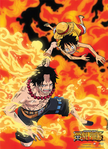 ONE PIECE - LUFFY & ACE IN FLAMES WALL SCROLL